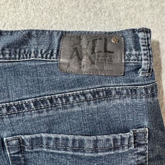 TK Axel Jeans Mens 34x32 Blue Straight Cut Denim Pants Thick Stitch Embroidered - Picture 12 of 13